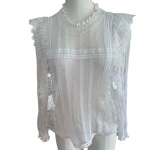 ZARA White Lace‎ Size Small Ruffle Mock Neck Blouse Coquette Cottagecore Boho